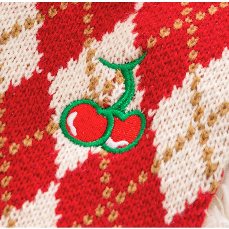 HKM-6246973 Diamond-Patterned Cherry Embroidered Sweater for Small and Medium Dogs and Cats