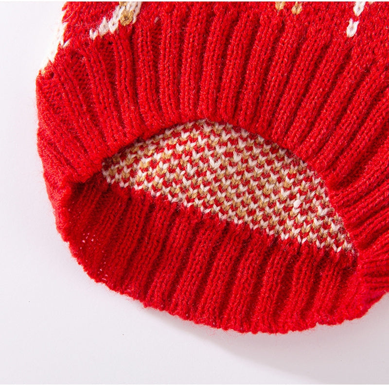 HKM-6246973 Diamond-Patterned Cherry Embroidered Sweater for Small and Medium Dogs and Cats