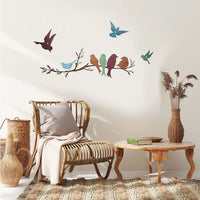 HKM-624787 Bird Branch Wall Decoration - European Style Iron Wall-Mounted Art in Brown Red and Green