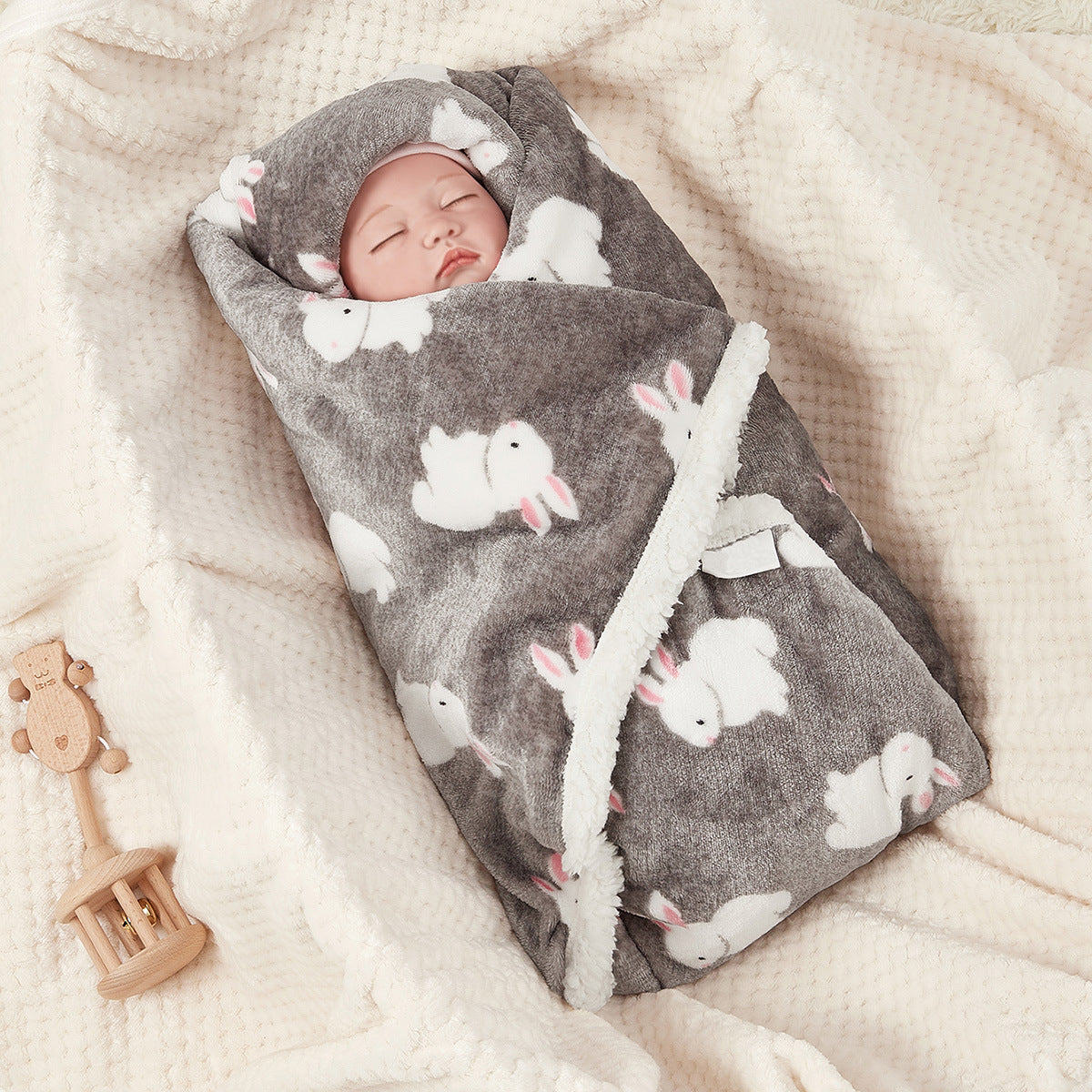 HKM-624851 Double-Layered Thick Flannel Stroller Blanket for Babies in Animal Patterns