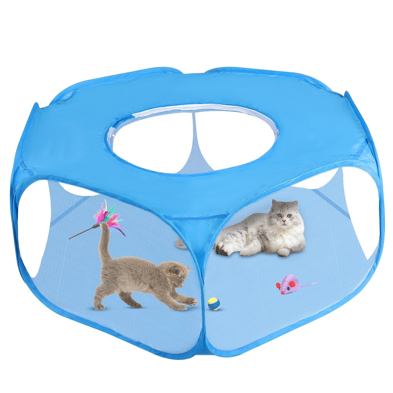 HKM-6249021 Portable Foldable Pet Fence for Indoor and Outdoor Use - Black and Sky Blue