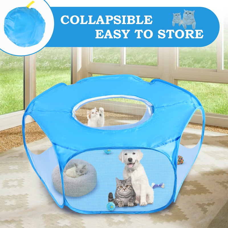 HKM-6249021 Portable Foldable Pet Fence for Indoor and Outdoor Use - Black and Sky Blue