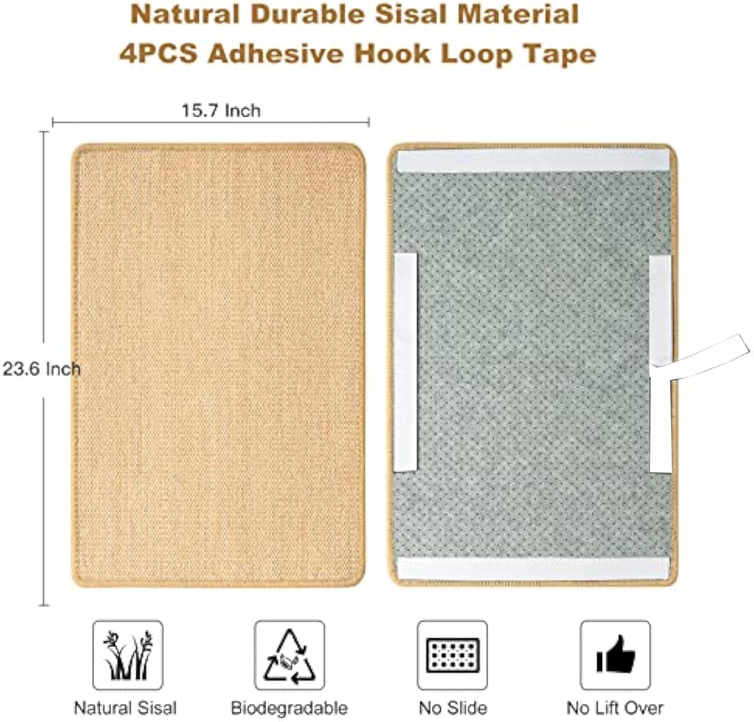 HKM-6249661 Sisal Cat Scratch Pad with Adhesive Hook Tape - Durable Scratching Surface for Indoor Cats