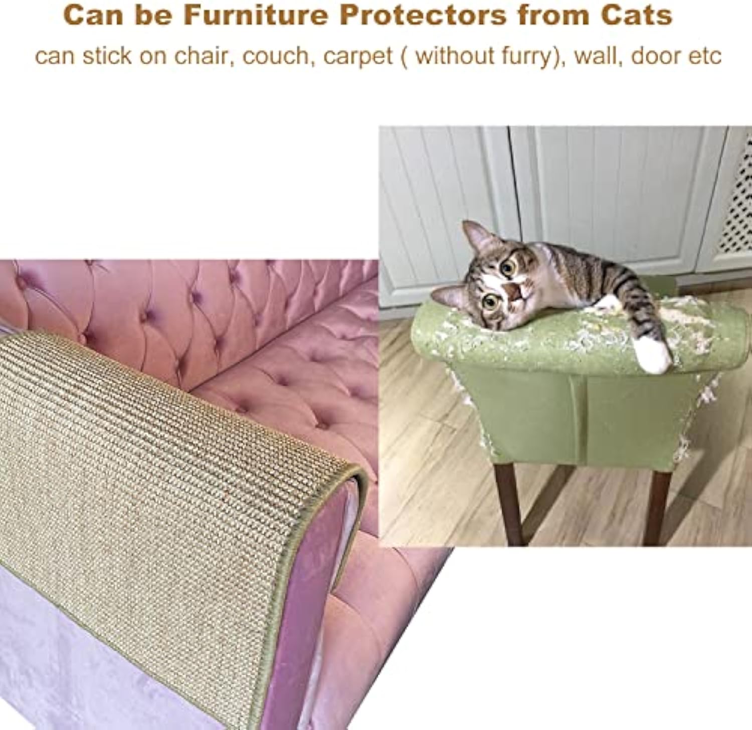 HKM-6249661 Sisal Cat Scratch Pad with Adhesive Hook Tape - Durable Scratching Surface for Indoor Cats