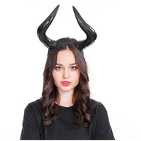 HKM-624979 Black Horn Headband for Halloween and Easter Costumes, Lightweight Polyethylene, 16.5cm High, 20cm Wide
