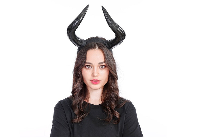 HKM-624979 Black Horn Headband for Halloween and Easter Costumes, Lightweight Polyethylene, 16.5cm High, 20cm Wide