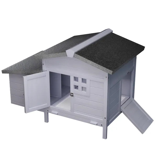HKM-6250173 Outdoor Wooden Chicken Coop with Asphalt Roof, Predator-Proof Design, Nesting Box, and Easy Access Doors