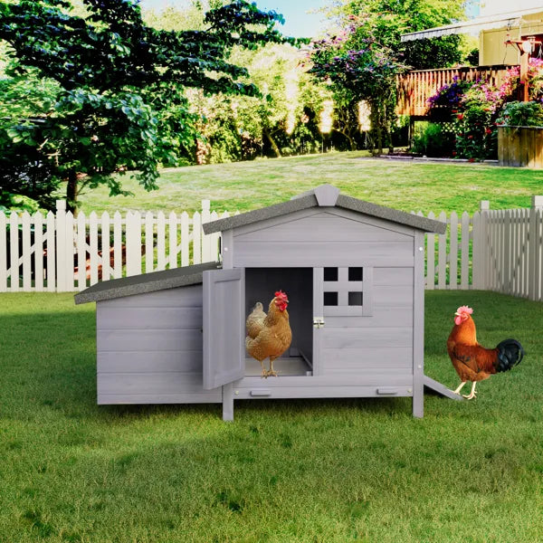 HKM-6250173 Outdoor Wooden Chicken Coop with Asphalt Roof, Predator-Proof Design, Nesting Box, and Easy Access Doors
