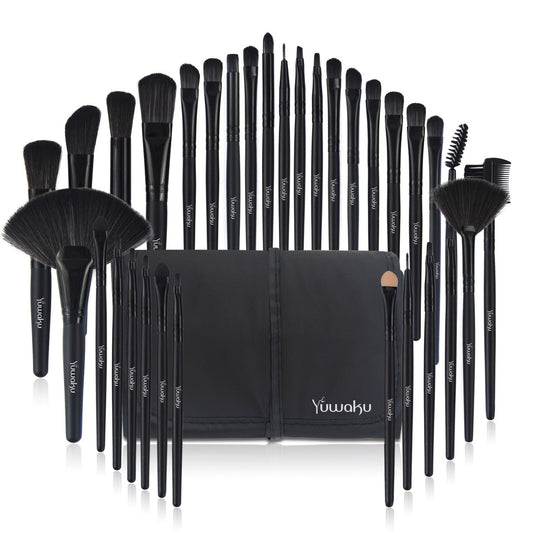 HKM-625107 32-Piece Professional Makeup Brush Set with Portable Wooden Handle and Soft Artificial Fiber Bristles