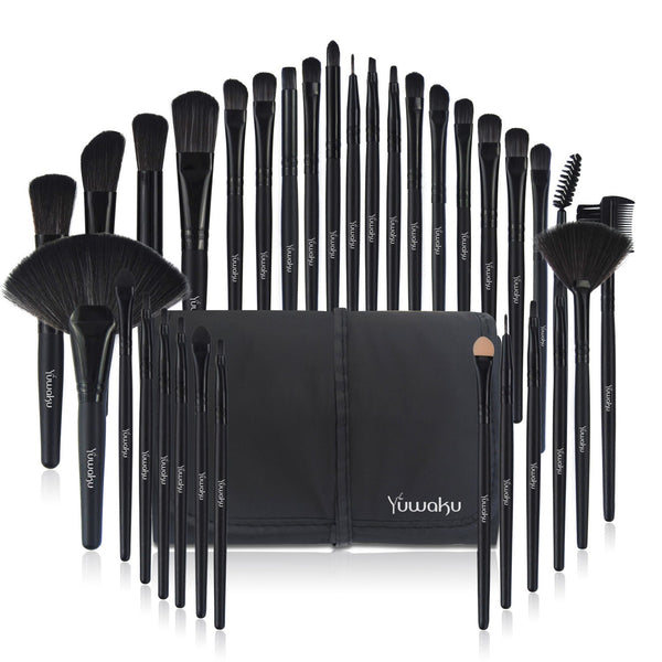 HKM-625107 32-Piece Professional Makeup Brush Set with Portable Wooden Handle and Soft Artificial Fiber Bristles