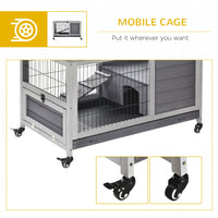 HKM-6251837 Indoor Rabbit Enclosure with Fir Wood Frame, Sturdy Steel Wire, Ramp, and Removable Tray