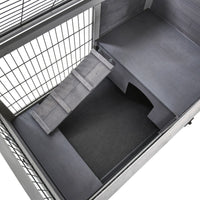 HKM-6251837 Indoor Rabbit Enclosure with Fir Wood Frame, Sturdy Steel Wire, Ramp, and Removable Tray