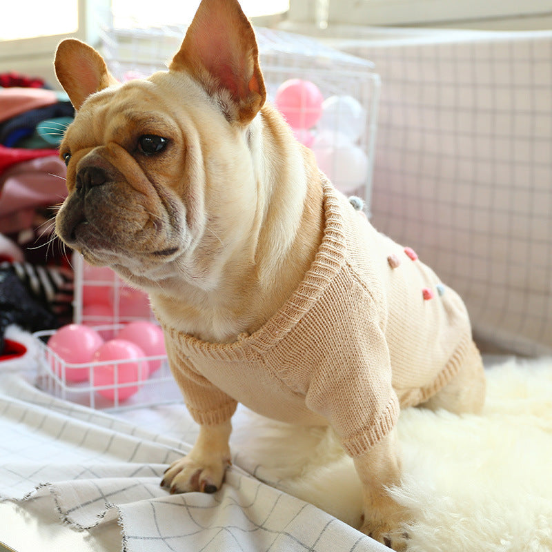 HKM-6252349 Cozy Christmas Dog Sweater in Santa Claus Red and Pearl Milk Tea Colors