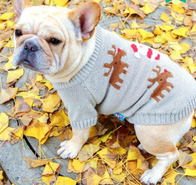 HKM-6252349 Cozy Christmas Dog Sweater in Santa Claus Red and Pearl Milk Tea Colors