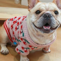 HKM-6252349 Cozy Christmas Dog Sweater in Santa Claus Red and Pearl Milk Tea Colors