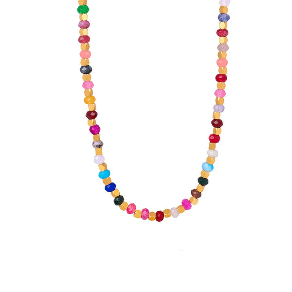 HKM-625235 Gold Plated Coffee Bean Chain Natural Stone Green Red Agate Beads Chokers Necklace Jewelry for Women