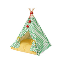 HKM-6252989 All-Season Enclosed Cat Bed with Removable Plush Cushion - Insulated & Washable Design, Green-Check Pattern
