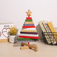 HKM-625299 Rotating Wooden Christmas Tree Building Blocks Ornament for Holiday Decoration
