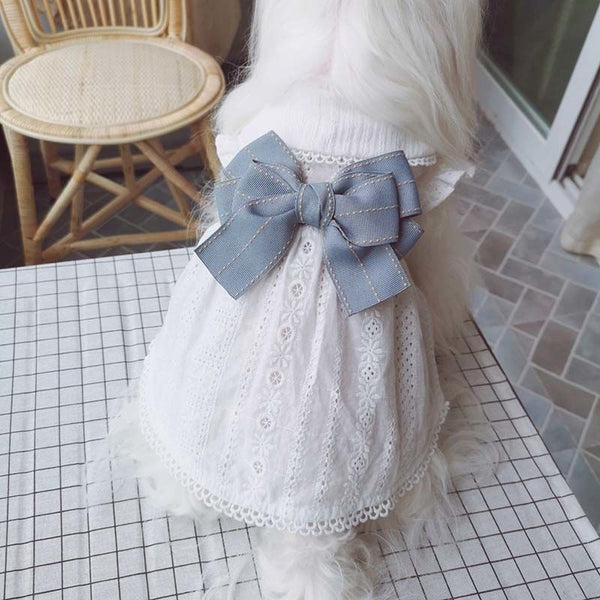 HKM-6256317 Cute Cotton Little White Dress for Pets - Princess Style Skirt in XS to XL Sizes