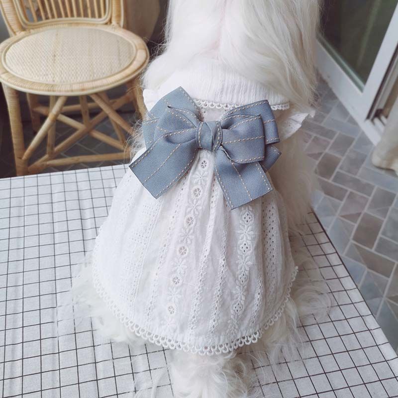 HKM-6256317 Cute Cotton Little White Dress for Pets - Princess Style Skirt in XS to XL Sizes