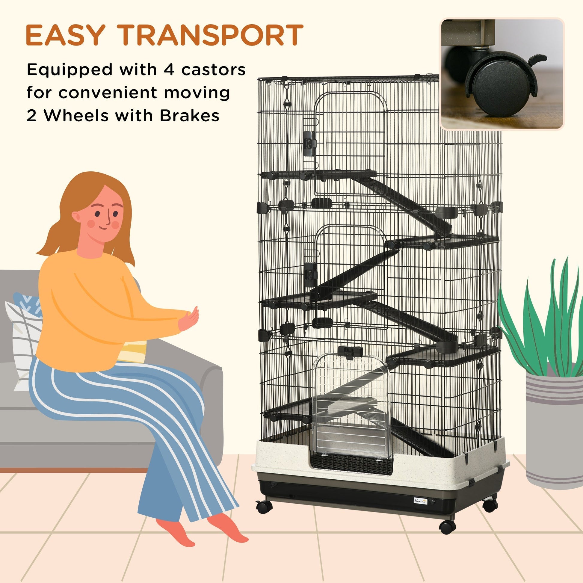 HKM-6257597 6-Tier Rolling Small Animal Cage with Spacious Living Area for Rabbits and Other Small Pets