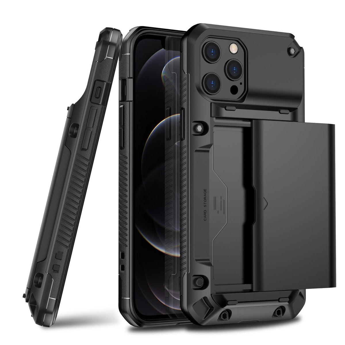 HKM-625939 Sleek Full-Cover TPU+PC Mobile Phone Case for Apple 12 Pro Max with Card Slot - Available in Multiple Colors
