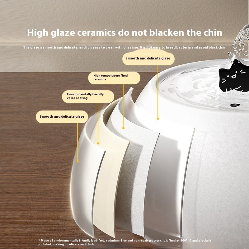 HKM-6259773 Ceramic Cartoon Kitty Pet Water Fountain - White & Black Options Available