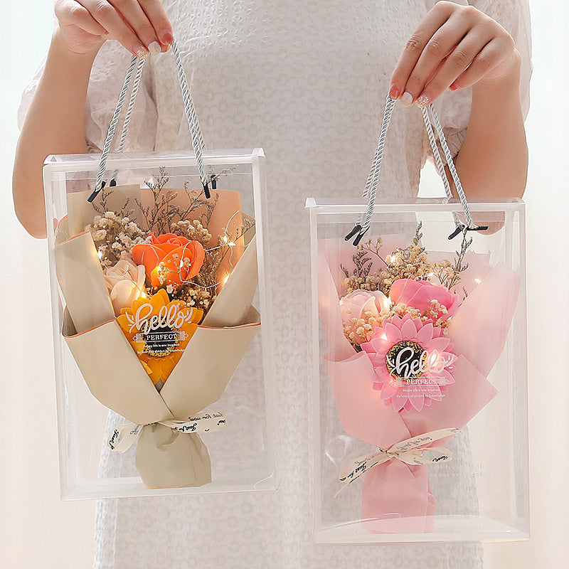 HKM-626131 Soap Flower Gift Box Bundle with Dried Flowers and Light Greeting Cards