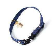 HKM-6261693 Denim Pet Collar with Five-Pointed Star Pendant, Adjustable 17-30cm Size