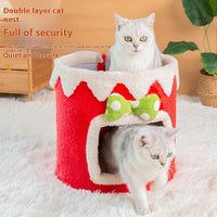 HKM-6262973 Double Layer Cat Climbing Frame and Nest for All Seasons - Green and Red Options
