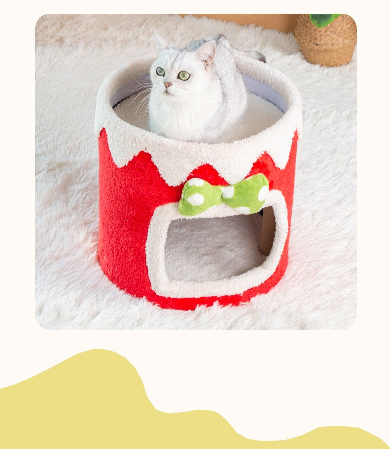HKM-6262973 Double Layer Cat Climbing Frame and Nest for All Seasons - Green and Red Options