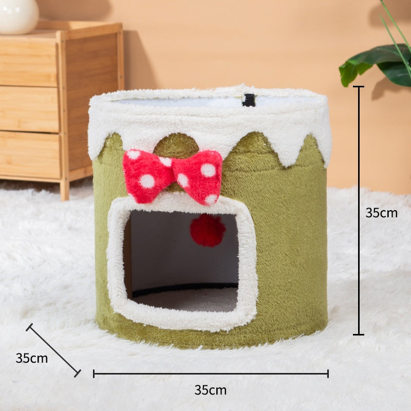 HKM-6262973 Double Layer Cat Climbing Frame and Nest for All Seasons - Green and Red Options