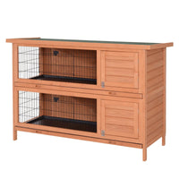HKM-6263357 2-Story Wooden Rabbit Hutch with Lockable Doors and Waterproof Roof, Ideal Habitat for Small Animals