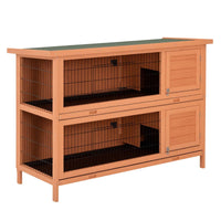 HKM-6263357 2-Story Wooden Rabbit Hutch with Lockable Doors and Waterproof Roof, Ideal Habitat for Small Animals
