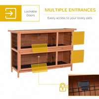 HKM-6263357 2-Story Wooden Rabbit Hutch with Lockable Doors and Waterproof Roof, Ideal Habitat for Small Animals