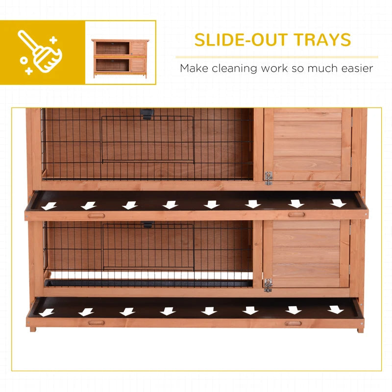 HKM-6263357 2-Story Wooden Rabbit Hutch with Lockable Doors and Waterproof Roof, Ideal Habitat for Small Animals