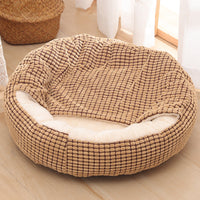 HKM-6263741 Warm Winter Semi-Enclosed Pet Nest - Soft Corn and Rose Velvet Options Available in Various Sizes