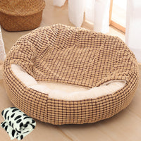 HKM-6263741 Warm Winter Semi-Enclosed Pet Nest - Soft Corn and Rose Velvet Options Available in Various Sizes