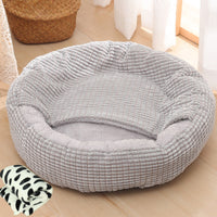 HKM-6263741 Warm Winter Semi-Enclosed Pet Nest - Soft Corn and Rose Velvet Options Available in Various Sizes