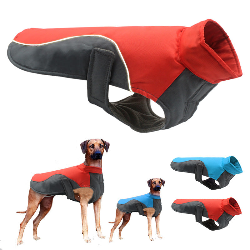 HKM-6263869 Waterproof Reflective Jacket for Large Dogs - Oxford Cloth & Fleece, Available in Blue and Red