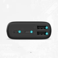 HKM-626387 10000mAh Mini Power Bank with Multi-U Port Output, Lightweight Design and Durable Plastic Shell, Black