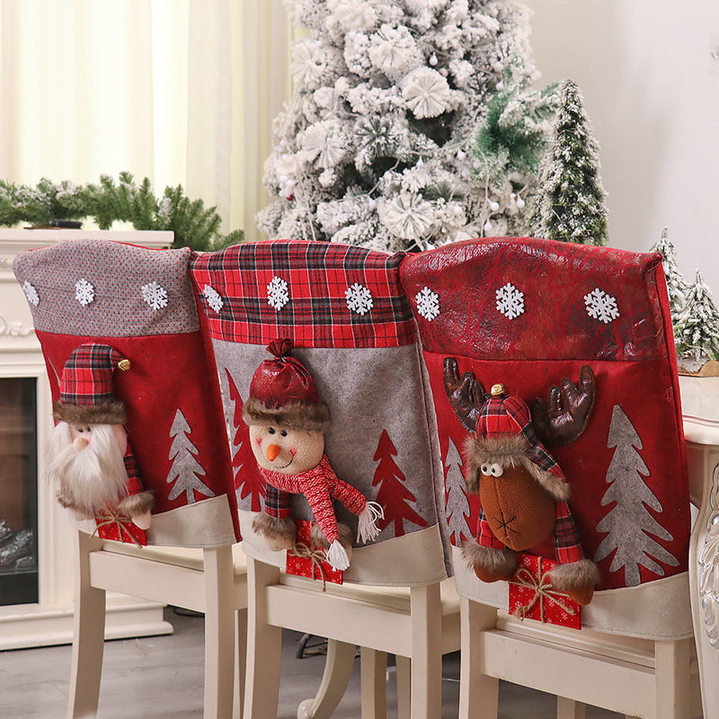 HKM-626515 Three-Dimensional Cartoon Chair Cover - Santa, Snowman, and Deer Design