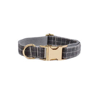 HKM-6271421 Gray Plaid Flannel Dog Collar and Leash Set with Bow and Vest
