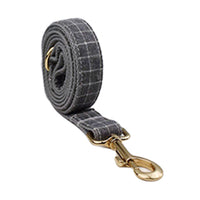 HKM-6271421 Gray Plaid Flannel Dog Collar and Leash Set with Bow and Vest