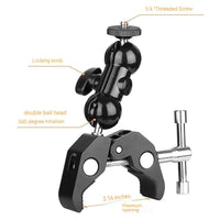 HKM-627219 Universal Aluminum Alloy Hot Shoe Monitor Stand for SLR Cameras with Crab Clamp Support