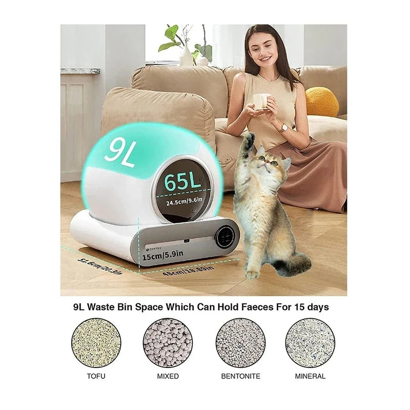 HKM-627283 Automatic Cat Litter Box with Anti-Stick Coating, Low Noise, Easy Clean, Odor Control, Large Capacity
