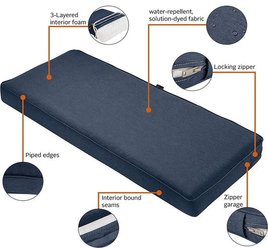 HKM-627347 Water-Resistant High Density Foam Outdoor Bench Seat Cushion with Washable Cover