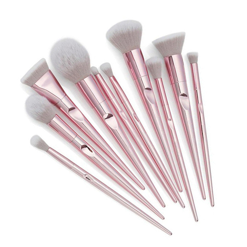HKM-627411 10-Piece Fingerprint Makeup Brush Set with Long Plastic Handles and Soft Synthetic Bristles