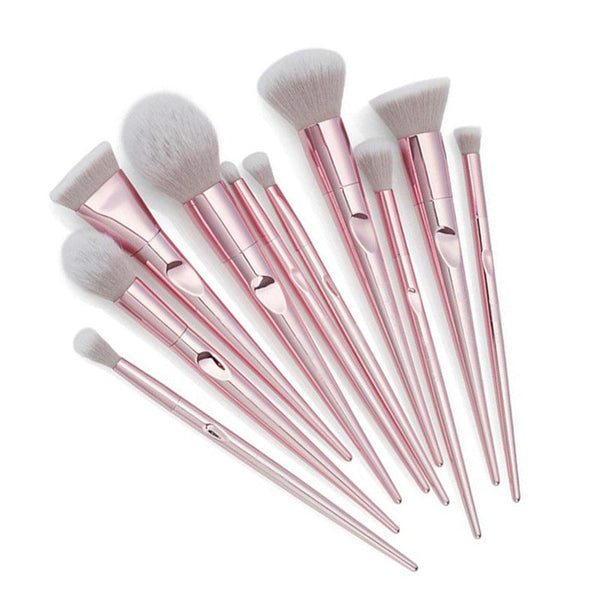 HKM-627411 10-Piece Fingerprint Makeup Brush Set with Long Plastic Handles and Soft Synthetic Bristles