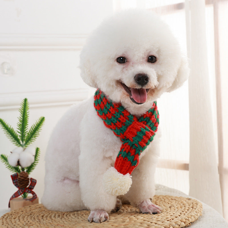 HKM-6275773 Winter Pet Scarf in Red, Green, and Gray - Warm Polyester Accessory for Puppies